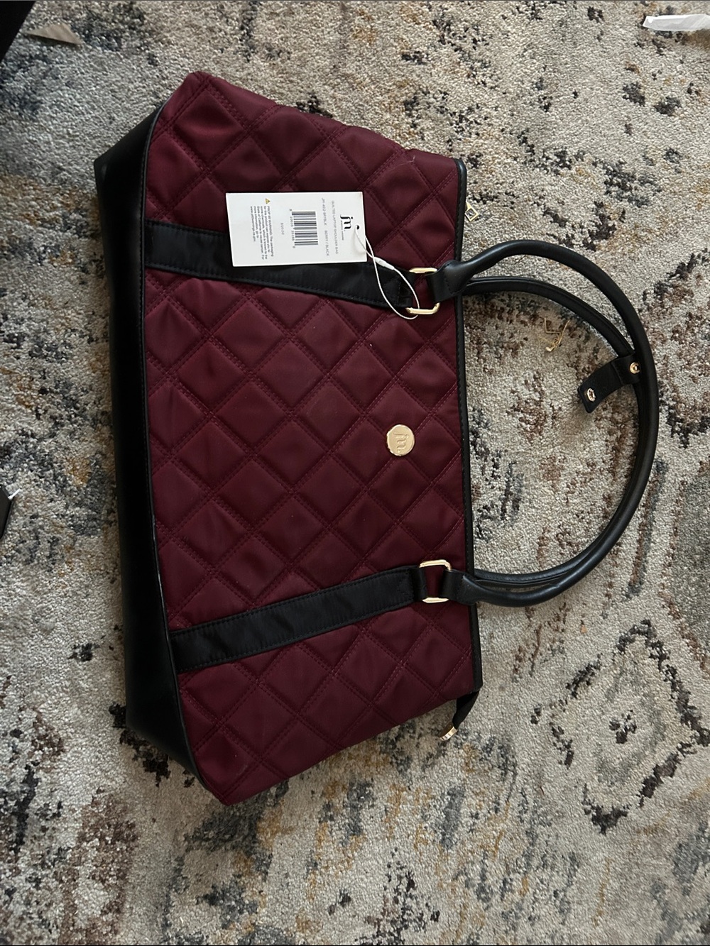 Quilted Burgundy Tote Bag with Black Trim - Jessica Moore NWOT